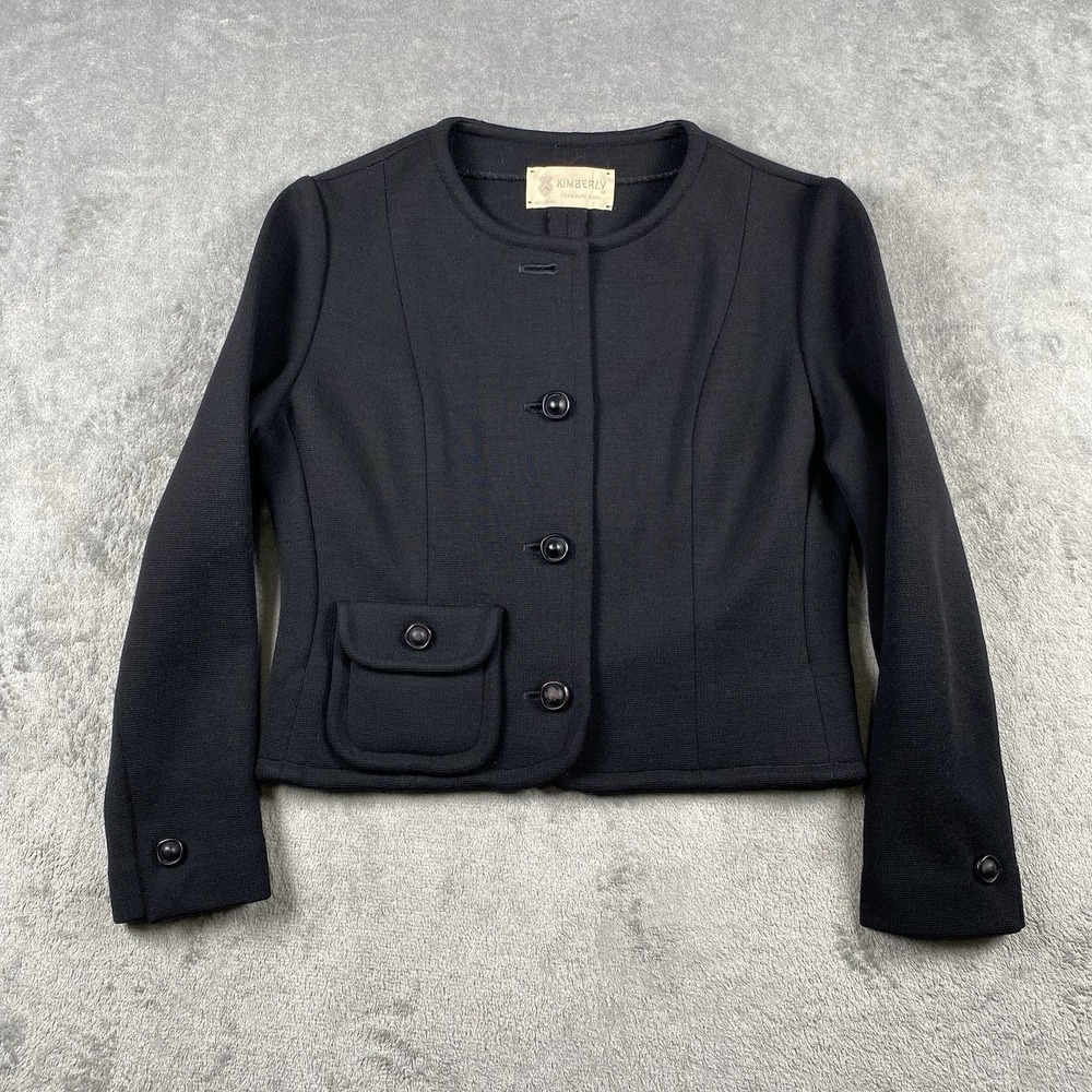 Vtg Kimberly Cardigan Womens Small Black Wool Sweater Pinup Lady Jacket 60s READ